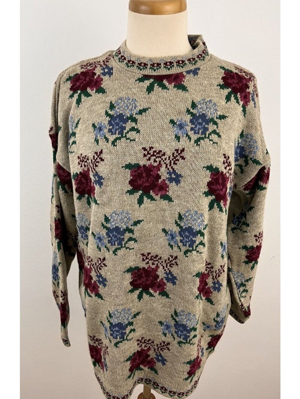 Vintage Bugle Boy Women's L Acrylic Sweater Floral Rose Farm Cottagecore NWT